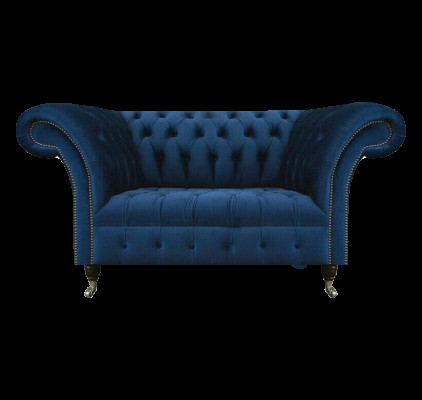 Blauer Chesterfield Zweisitzer Wohnzimmer Polster Sitzmöbel Luxus Couch