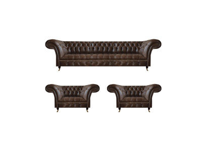 Wohnzimmer Braune Chesterfield Ledergarnitur Designer Sitzmöbel 3tlg Set