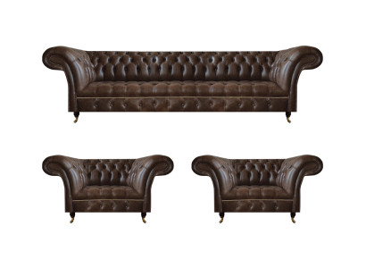 Wohnzimmer Braune Chesterfield Ledergarnitur Designer Sitzmöbel 3tlg Set