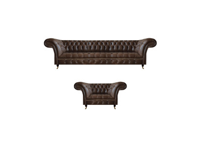 Braune Chesterfield Kunstleder Garnitur Wohnzimmer Dreisitzer 2-Sitzer