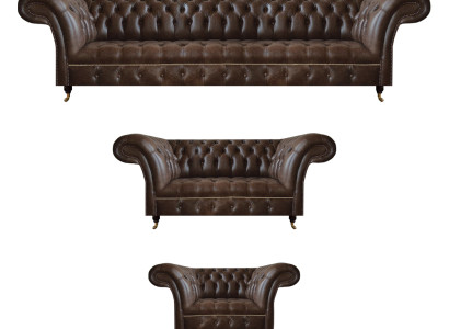 Braune Chesterfield Ledergarnitur Wohnzimmer 4-Sitzer Zweisitzer Sessel