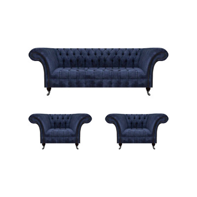 Stilvolle Blaue Chesterfield Möbel Luxuriöse Couchgarnitur Textil Set