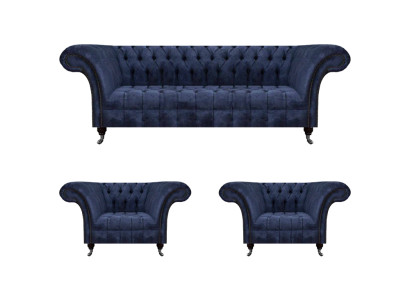 Stilvolle Blaue Chesterfield Möbel Luxuriöse Couchgarnitur Textil Set