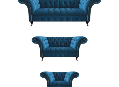 Chesterfield Blaue Polstergarnitur Wohnzimmer Sofagarnitur 3-Sitzer 3tlg