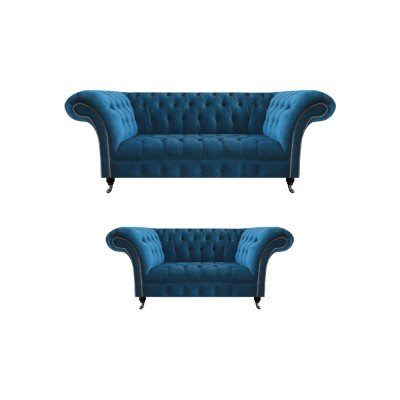 Stilvolle Sofagarnitur Chesterfield Blaue Wohnzimmer Polster Couchen