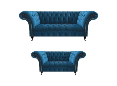 Stilvolle Sofagarnitur Chesterfield Blaue Wohnzimmer Polster Couchen