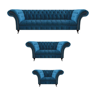 Moderne Blaue Chesterfield Polster Sitzmöbel Luxuriöser 4-Sitzer Sessel