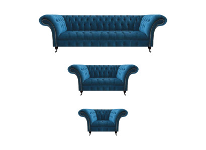 Moderne Blaue Chesterfield Polster Sitzmöbel Luxuriöser 4-Sitzer Sessel