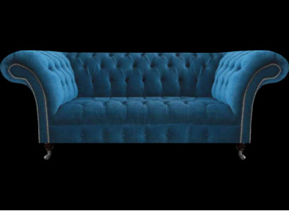 Blaue Chesterfield Luxus Couch Wohnzimmer Textilsitzer Edler Dreisitzer