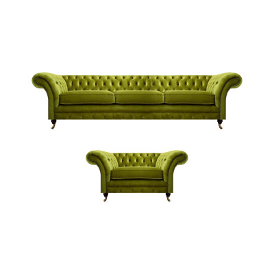 Olivengrünes Chesterfield Stoffsofa Luxuriöser Wohnzimmer Textil Sessel