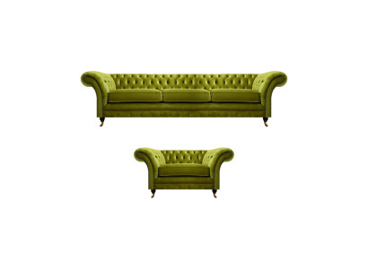 Olivengrünes Chesterfield Stoffsofa Luxuriöser Wohnzimmer Textil Sessel