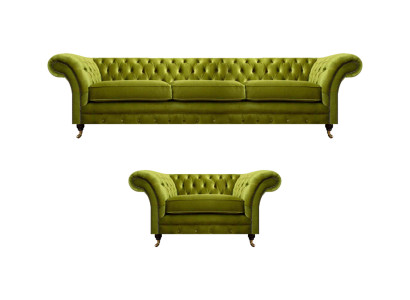 Olivengrünes Chesterfield Stoffsofa Luxuriöser Wohnzimmer Textil Sessel