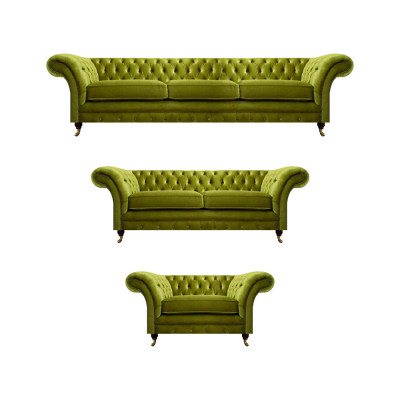 Olivengrüne Chesterfield Garnitur Wohnzimmer Sofagarnitur Luxus Set 3tlg