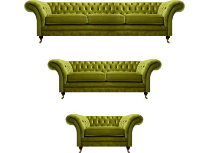 Olivengrüne Chesterfield Garnitur Wohnzimmer Sofagarnitur Luxus Set 3tlg