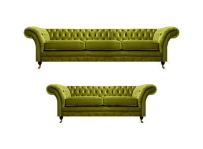 Olivengrüne Chesterfield Sofagarnitur Wohnzimmer Komplette Textil Möbel