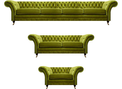 Olivengrüne Chesterfield Sofas Moderne Sitzgarnitur Lehnsessel 2-Sitzer