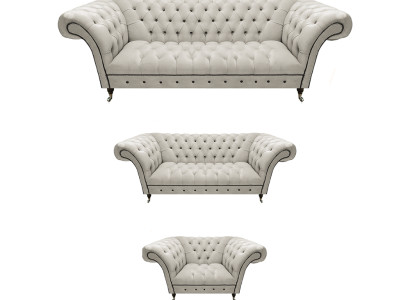 Weiße Chesterfield Ledersofas Wohnzimmer Sitzcouchen Komplettes Set 3tlg