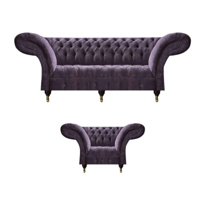 Lila Chesterfield Wohnzimmer Stoffcouchen Polster Möbel 2tlg Luxus Set