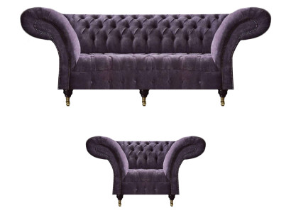 Lila Chesterfield Wohnzimmer Stoffcouchen Polster Möbel 2tlg Luxus Set