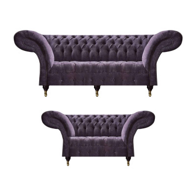 Edle Chesterfield Lila Wohnzimmer Sofas Polster Sitzmöbel Holzgestell