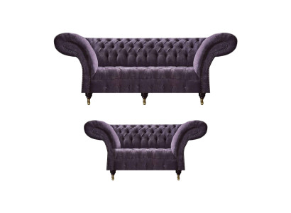 Edle Chesterfield Lila Wohnzimmer Sofas Polster Sitzmöbel Holzgestell