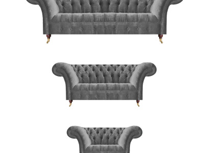 Stilvolle Chesterfield Garnitur Graue Sofas Designer Sessel Luxus Möbel