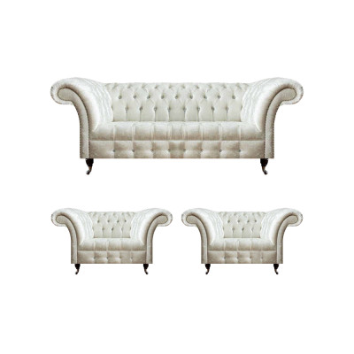 Weiße Chesterfield Sitzgarnitur 2x Designer Sessel Komplette Sitzmöbel