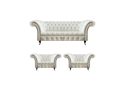 Weiße Chesterfield Sitzgarnitur 2x Designer Sessel Komplette Sitzmöbel