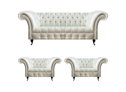 Weiße Chesterfield Sitzgarnitur 2x Designer Sessel Komplette Sitzmöbel