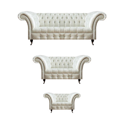 Weiße Chesterfield Textilsofas Wohnzimmer Sofagarnitur Designer Set 3tlg