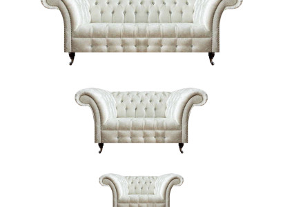 Weiße Chesterfield Textilsofas Wohnzimmer Sofagarnitur Designer Set 3tlg