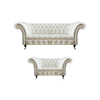 Komplette Weiße Chesterfield Sofagarnitur Moderner 3-Sitzer Luxus 2-er