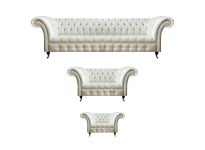 Weiße Chesterfield Textilgarnitur Designer Sitzmöbel Polster Garnitur