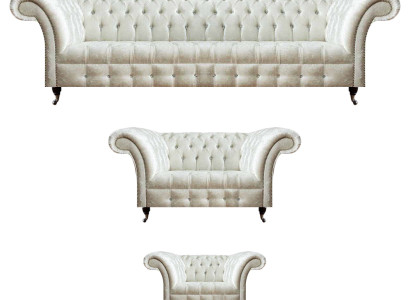 Weiße Chesterfield Textilgarnitur Designer Sitzmöbel Polster Garnitur