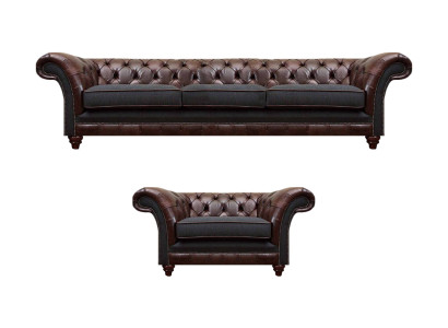 Chesterfield Braune Ledersofa Garnitur Dreisitzer Edler Polster Sessel