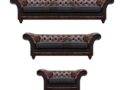 Chesterfield Braun-Graue Garnitur Ledersofas Designer Komplettes 3tlg Set