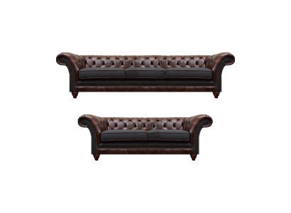 Chesterfield Braun-Graue Wohnzimmer Couchgarnitur Moderne Sofas 2tlg