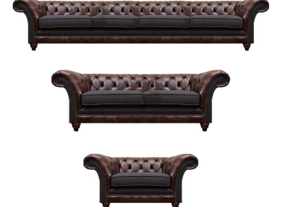 Braun-Graue Chesterfield Couchen Sessel Wohnzimmer Komplette Möbel 3tlg