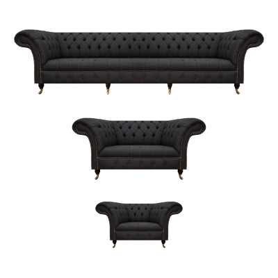 Komplette Schwarze Chesterfield Sitzgarnitur Designer Zweisitzer Sessel