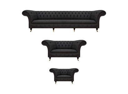 Komplette Schwarze Chesterfield Sitzgarnitur Designer Zweisitzer Sessel