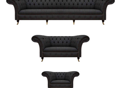 Komplette Schwarze Chesterfield Sitzgarnitur Designer Zweisitzer Sessel