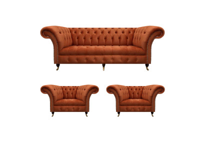 Wohnzimmer Braune Chesterfield Garnitur 2x Polstersessel 3-Sitzer 3tlg