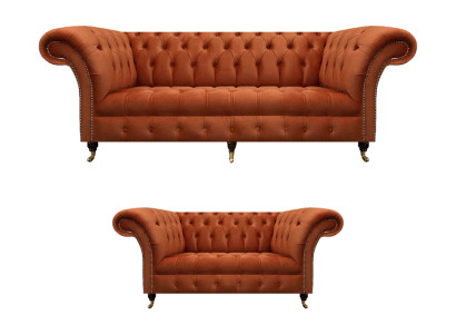 Chesterfield Braune Sofagarnitur Edle Polstercouchen Designer Set 2tlg