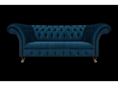 Chesterfield Blauer Polster Zweisitzer Designer Wohnzimmer Textilmöbel