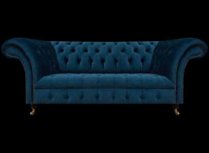 Chesterfield Blauer Polster Zweisitzer Designer Wohnzimmer Textilmöbel