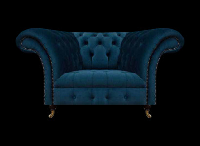 Dunkelblauer Chesterfield Einsitzer Wohnzimmer Polster Designer Sessel