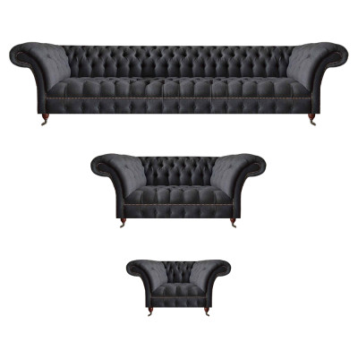 Schwarze Chesterfield Textilgarnitur Polstersitzmöbel Couchgarnituren