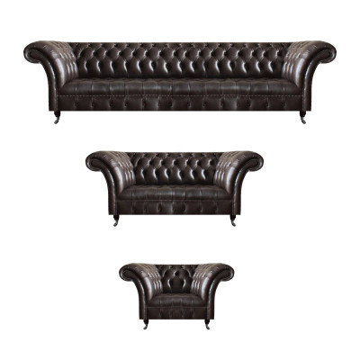 Luxus Braune Chesterfield Möbel Ledergarnitur Viersitzer Sessel 2-Sitzer