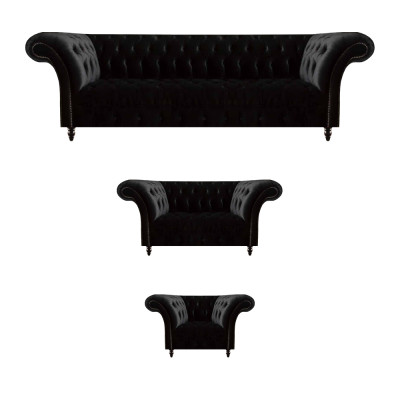 Schwarze Textilsofas Designer Wohnzimmer Luxus Sitzgarnitur Möbel 3tlg