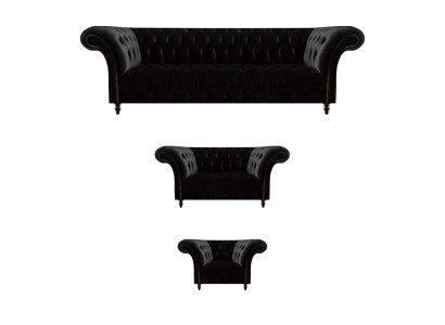 Schwarze Textilsofas Designer Wohnzimmer Luxus Sitzgarnitur Möbel 3tlg